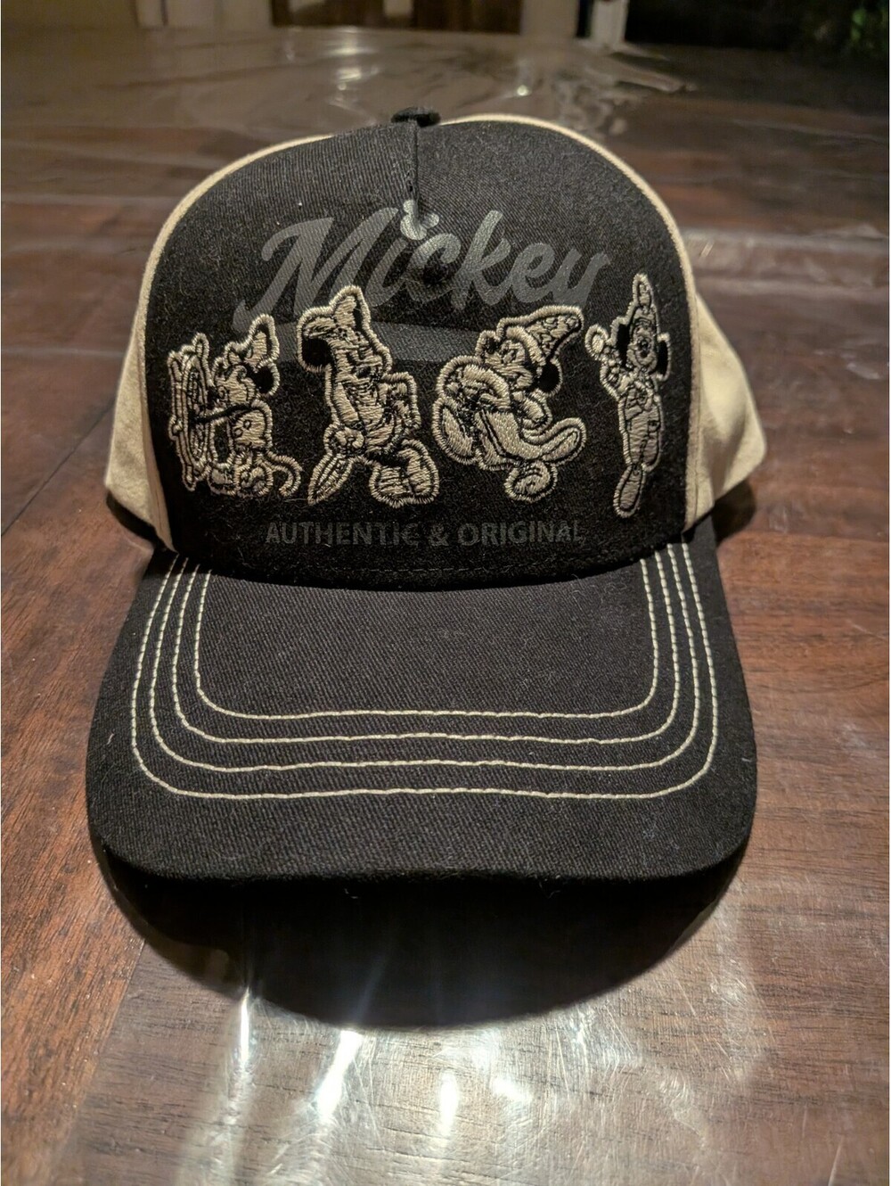 Disney Mickey Mouse “Authentic and Original” Snapback Baseball Cap, Black &White